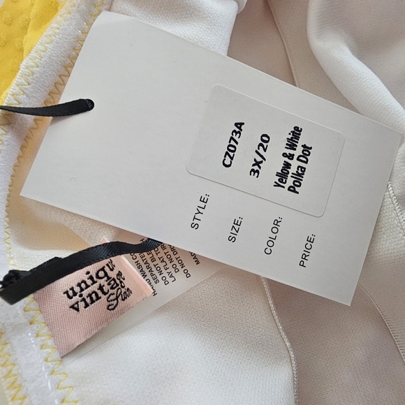 Unique Vintage Barbara One Piece Swimsuit 3X Yellow White Polka Dot Retro Pinup - Picture 7 of 14